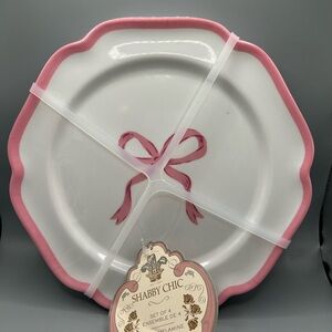 Shabby Chic PINK BOW Melamine Salad Dessert Plate Set Of 4 Coquette NEW